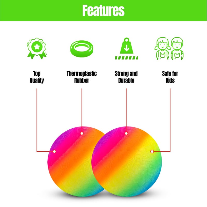 New Bounce Playground Balls for Kids - Set of 2 Rainbow Colored Rubber Bouncing Kick Balls Plus Pump - Regulation Size for Dodgeball and More - Durable  Inflatable 8.5"" Game Ball - Image 4